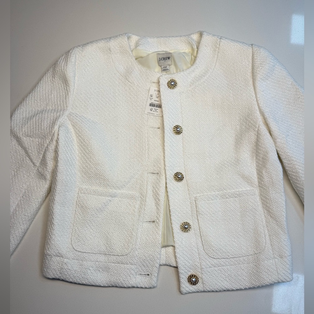 J.CREW *NWT* Tweed Lady Jacket White w/ Pearl Buttons Size XXS BW284 - Picture 2 of 14
